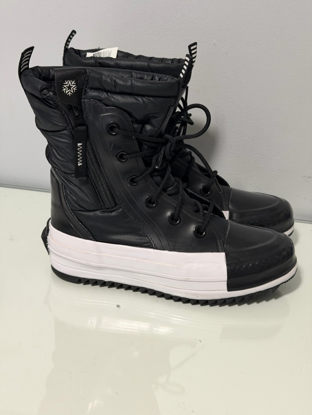 Converse Black and White Quilted Lace-Up Platform Booties